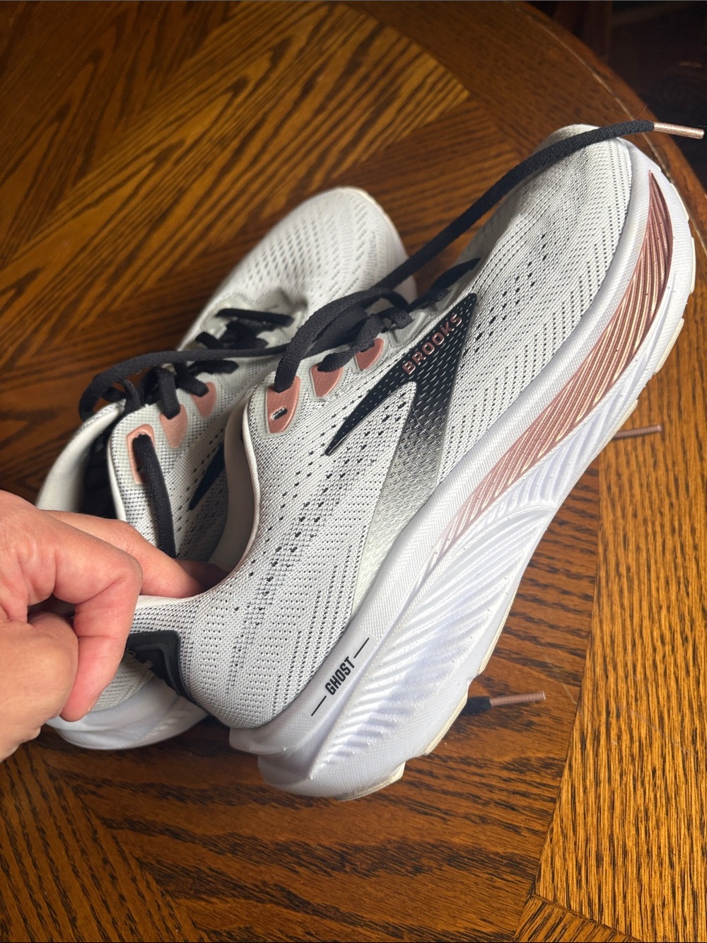 Women's White and Rose Gold Running Shoes - Ghost 14 - 9 Wide